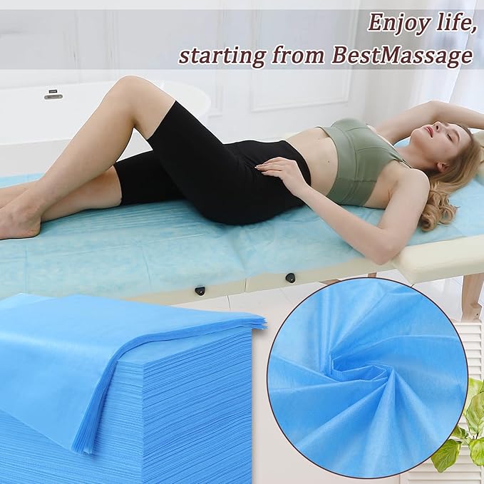 31" x 71" Disposable Bed Sheets for Massage Table Waterproof Massage Table Sheet Soft Non Woven Fabric SPA Bed Cover Breathable for Massage Beauty Tattoos 50PCS (Blue)