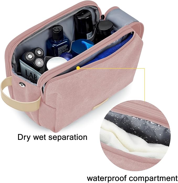 BAGSMART Toiletry Bag for Women, Cosmetic Makeup Bag Organizer, Travel Bag for Toiletries, Dopp Kit Water-resistant Shaving Bag for Accessories, Pink-Large