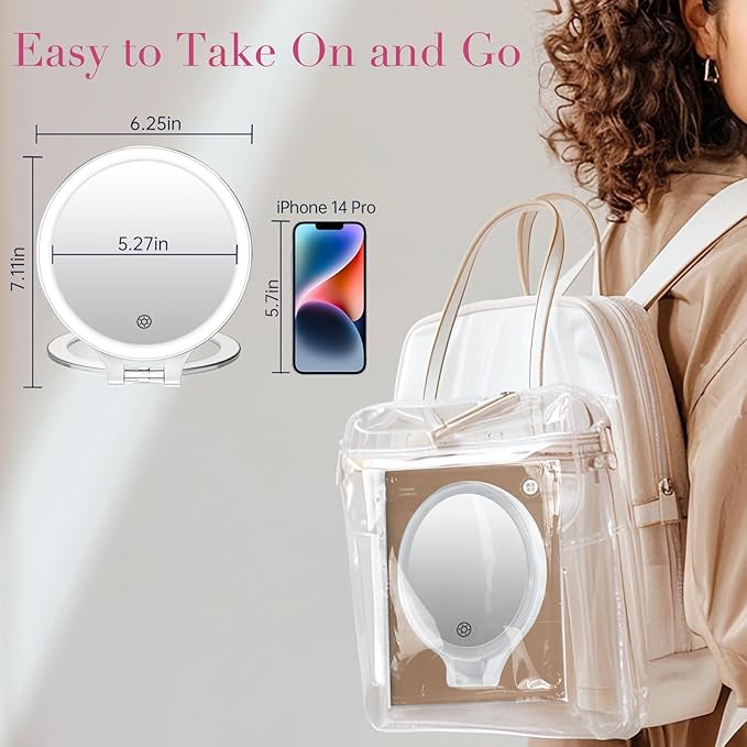 FASCINATE Magnifying Mirror with Light 10X/1X, Double Sided Travel Mirror with Light, Rechargeable Makeup Mirror with 3 Color Setting Adjustable Stand Lighted Mirror Vanity Portable Desk Cosmetic