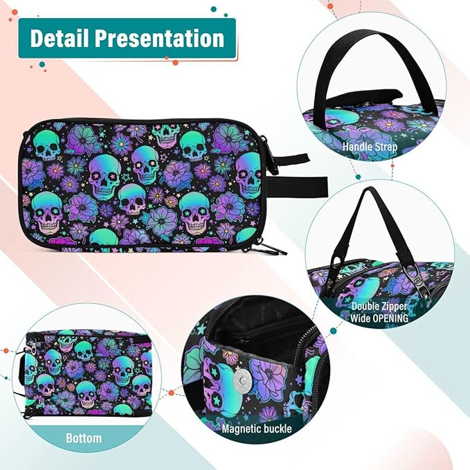 MNSRUU Travel Makeup Bag,Funny Skulls Makeup Bag Travel Toiletry Bag Large Capacity Cosmetic Bag Organizer, Portable Travel Toiletries Bag for Travel Size