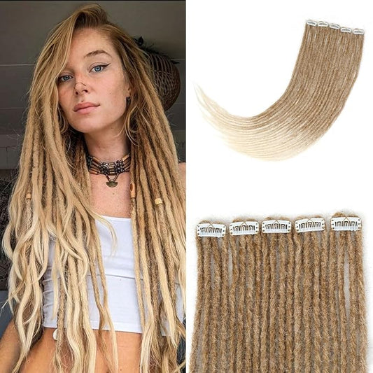 5 PCS Clip In Dreadlock Extensions, 24 inch 20 Strands Ombre Brown Synthetic Clip In Dreads Extensions for Woman
