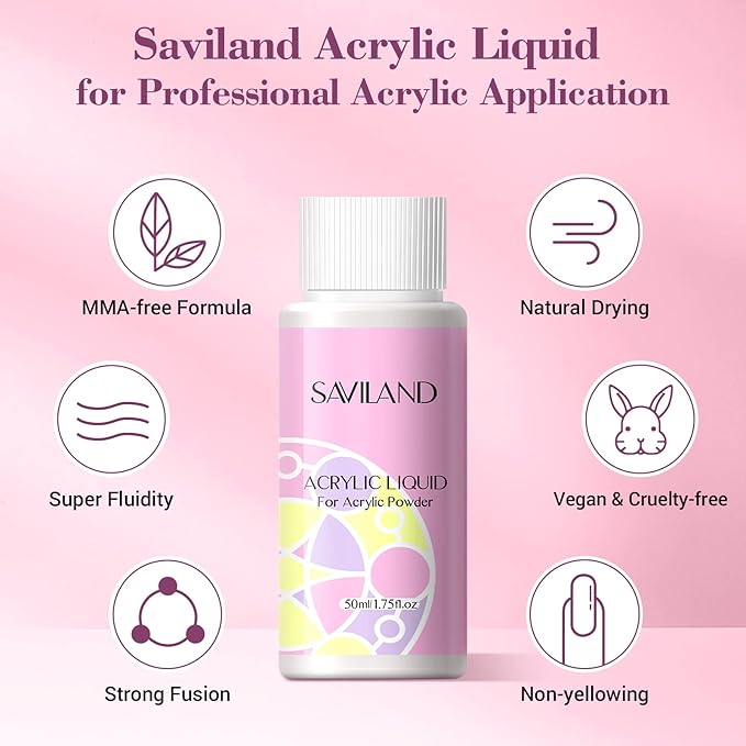 Saviland Acrylic Nail Kit for Beginners with Everything - Acrylic Powder and Liquid Set Gel Nail Polish Acrylic Nail Brush Practice Finger U V Light, Full Acrylic Nail Kit for Home DIY Nail Salon