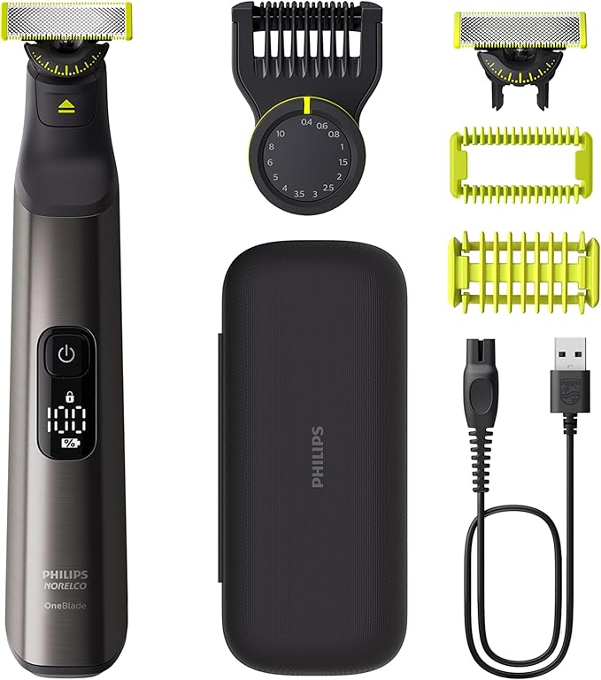 Philips Norelco OneBlade 360 Pro Face + Body Electric Beard Trimmer, Shaver & Bodygroomer, with 360 Blade Technology, 2X 360 Blade, 20-Length Adjustable Comb, Body Kit, & Travel Case, QP6552/90