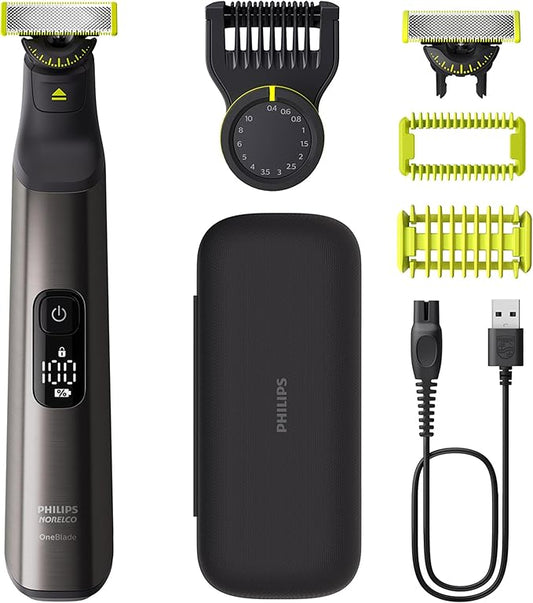 Philips Norelco OneBlade 360 Pro Face + Body Electric Beard Trimmer, Shaver & Bodygroomer, with 360 Blade Technology, 2X 360 Blade, 20-Length Adjustable Comb, Body Kit, & Travel Case, QP6552/90