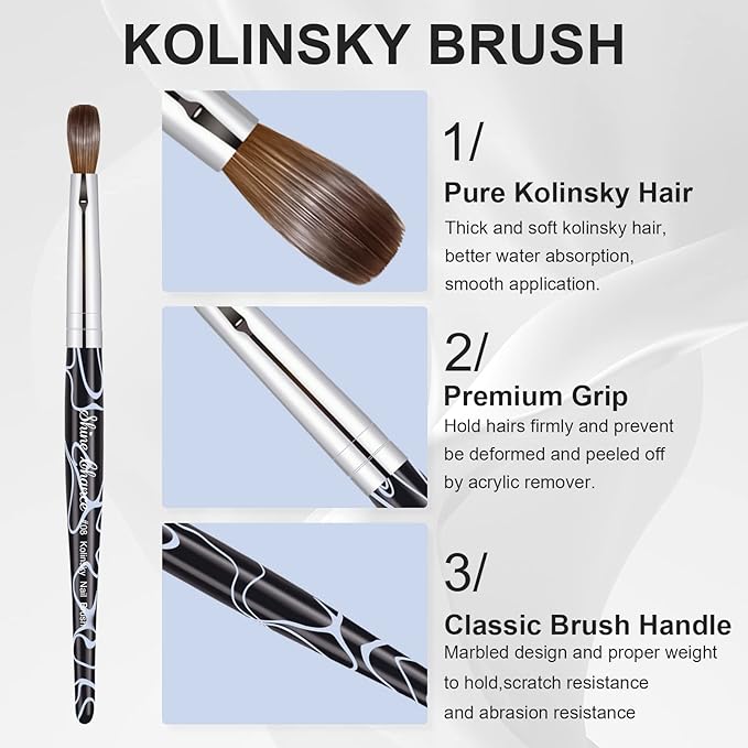Acrylic Nail Art Brush Size 8, 100% Pure Kolinsky Hair Oval for Application, Professional Extension Manicure Tool Striping Drawing Pen DIY Home Salon, Black