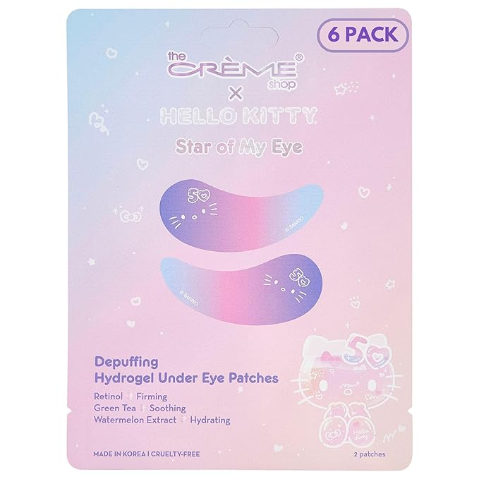 The Crème Shop x Hello Kitty Star Of My Eye - Depuffing Hydrating Hydrogel Under Eye Patches for Puffy Eyes and Dark Circles - 50th Year Anniversary Limited Edition (Pack of 6)