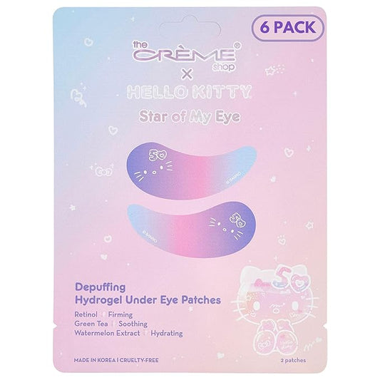 The Crème Shop x Hello Kitty Star Of My Eye - Depuffing Hydrating Hydrogel Under Eye Patches for Puffy Eyes and Dark Circles - 50th Year Anniversary Limited Edition (Pack of 6)