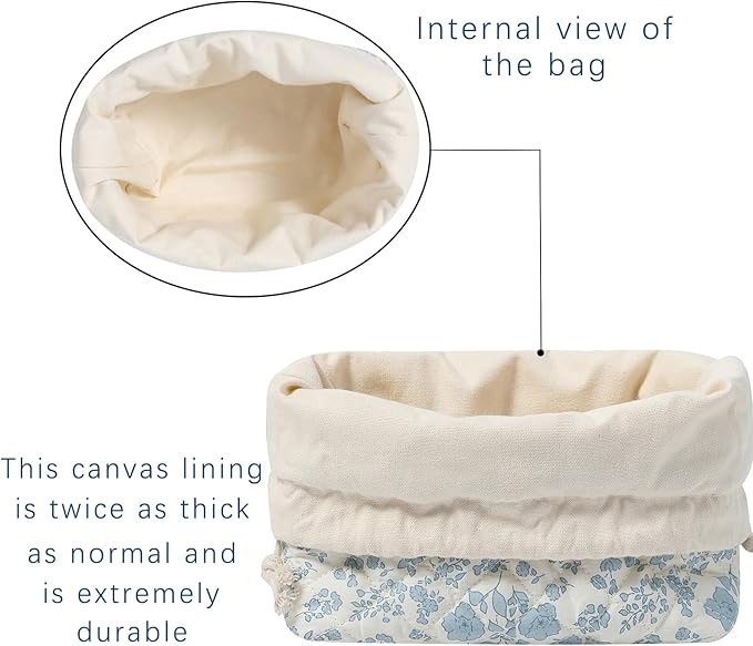 Cotton Quilted Drawstring Makeup Bag with Canvas Lining,Coquette Aesthetic Cute Travel Toiletry Bag,Drawstring Gift Bag for Women and Girls（04White Bear）