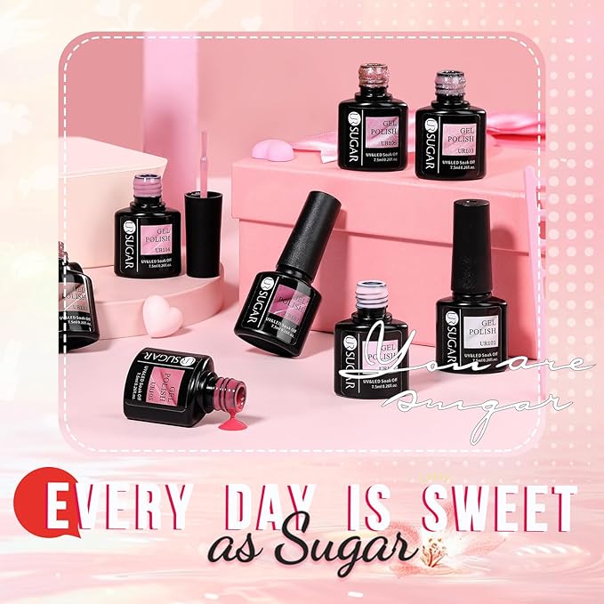 UR SUGAR Jelly Gel Nail Polish Set, 10 Colors Spring Summer Nude Pink Translucent Nail Art Gel Kits Soak Off Manicure DIY Home Nail Salon for Women