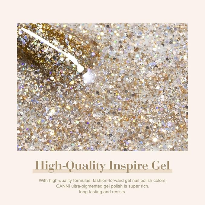 CANNI 8 Pcs 9 ML Glitter Gel Nail Polish Set, Shimmer Sparkly Shiny Gold Silver Blue Green Purple Colors Gel Polish Kit Soak Off Led Nail Art Manicure Salon DIY