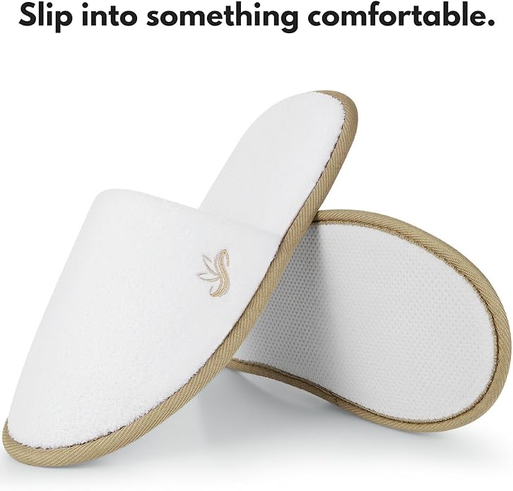 BERGMAN KELLY - Spa Slippers - Disposable Indoor House Slippers - Closed Toe House Shoes for Men & Women - Value Pack Hotel Indoor Shoes for Guests - Washable & Reusable for Travel & Wedding