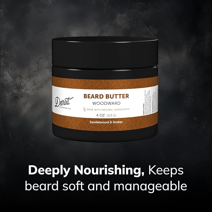Detroit Grooming Co. Beard Butter for Men | Softens, Thickens & Hydrates with Safflower Oil & Shea Butter | Woodward Scent, 4oz