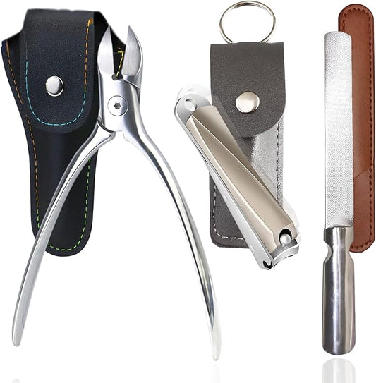 Nail Clippers Toenail Clippers, Hysotok Nail Clippers Set 3-Pcs, Ultra Sharp Stainless Steel Toe Nail Clippers for Thick Nails, Nail Clippers for Men Women, Nail File for Nail Care (Silvery)