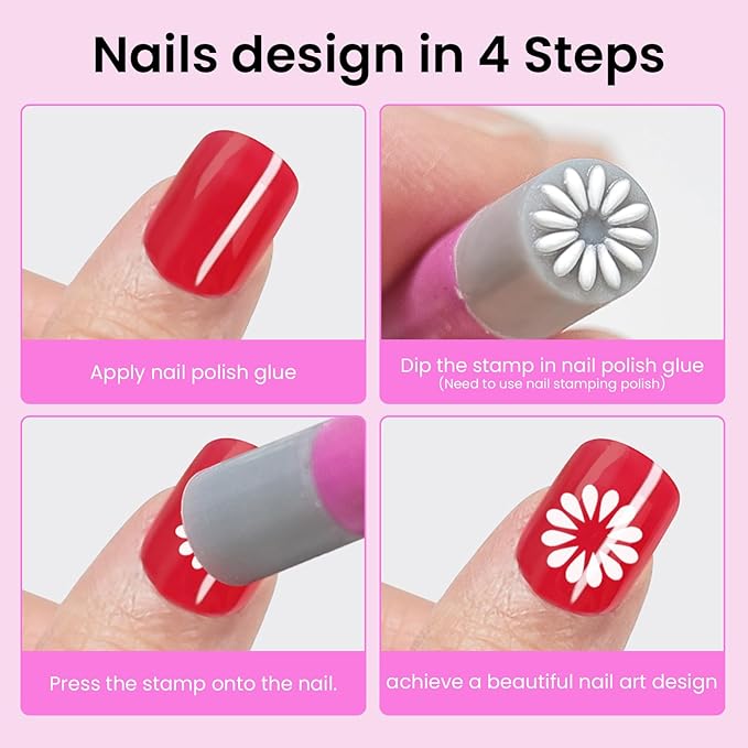 30PCS Nail Art Stamp Pen Set Nail Flower Butterfly Design Stamping Pens 3s Quick Nail Design Tools with Different Patterns, For Beginner DIY Salon Manicure