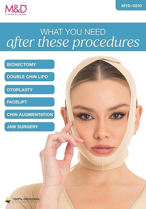 M&D Face Slimming Chin Strap Lipo Compression Garment Mentonera Postquirúrgica Facial Beige XL