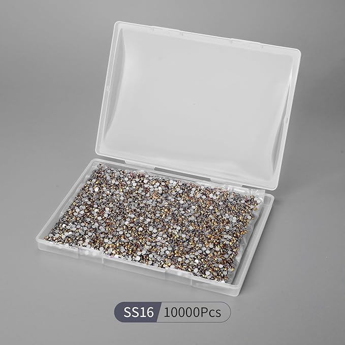 10000PCS Gold Rhinestones Bulk, Flat Back Crystal Glass Stone Round Gems,SS16, 3.8-4.0mm