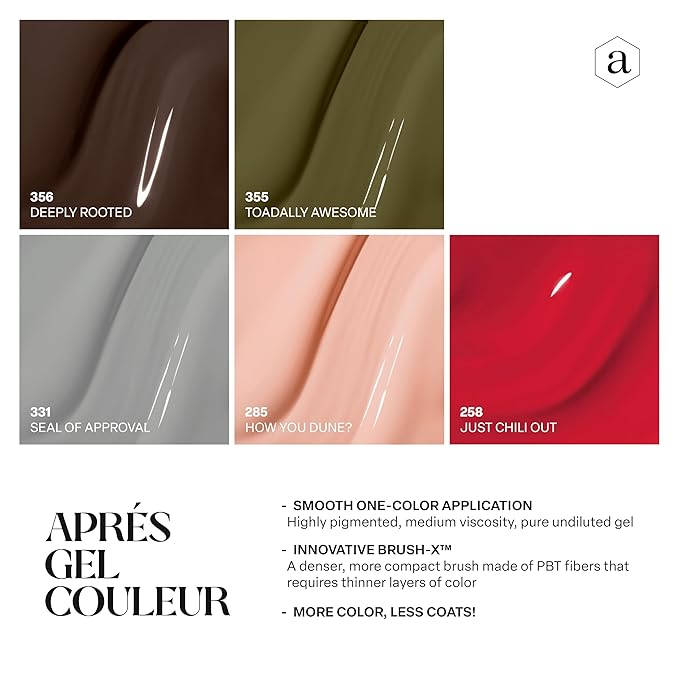 Apres Gel Couleur Combo Set, 5 Color Gel Nail Polish, Bright Nude Pastel Colors with Brush-X Nail Art Brush, 2024 Edition (Set 14)