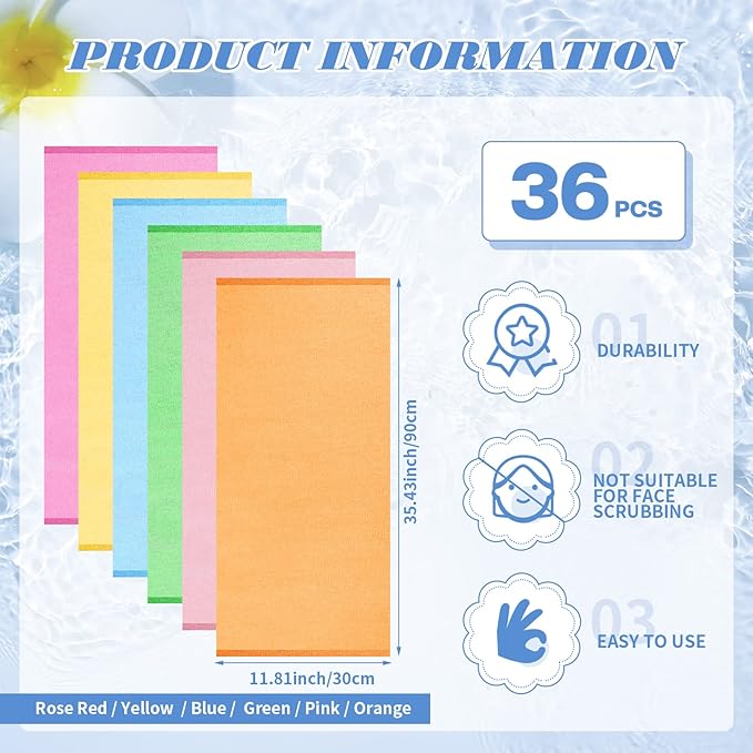 36 Pieces Exfoliating Washcloth Towel African Bath Net Sponge Japanese Washcloth Nylon Bath Towel Korean Body Scrubber Back Exfoliating Wash Cloths Loofah for Women and Men