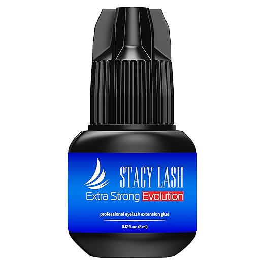 Extra Strong Evolution Eyelash Extension Glue Stacy Lash (0.17fl.oz/5ml)/1-2 Sec Dry/Retention – 8 Weeks/Professional Supplies/Black Adhesive