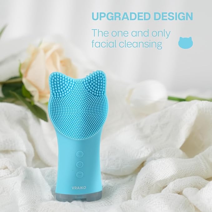 MIA Facial Cleansing Brush, Waterproof Rechargeable Face Cleansing Brush, with Soft Silicone and Adjustable Sonic Vibration, for Deep Cleansing Gentle Exfoliating and Massaging (Blue)