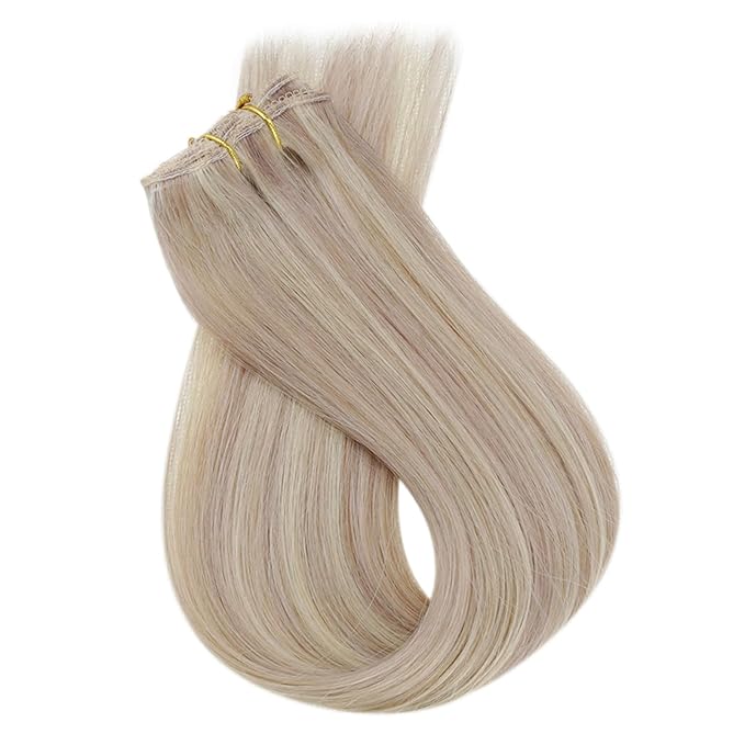 Full Shine Blonde Hair Extensions Real Human Hair Clip ins 3 Pcs 60 G Ash Blonde Highlight Bleach Hair Clip in Extensions 18 Inch Human Hair Extensions for Thinning Hair