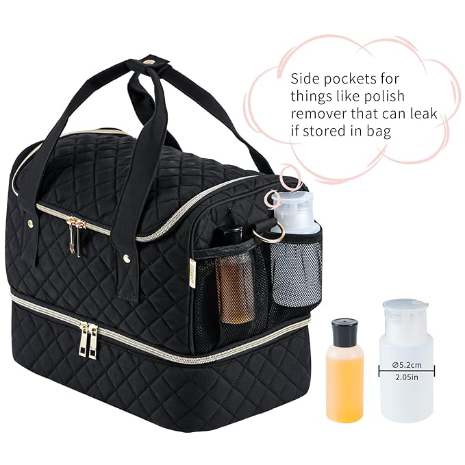 Nail Polish Organizer Fits a Nail Lamp and 50 Bottles,Stylish Nail Organizers and Storage with Side Pockets for Gel Nail Polish Remover,Nail Supplies Set (Patented,Bag Only)-Black01