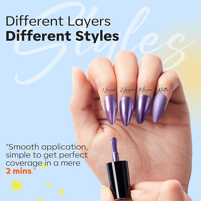 modelones Nail Polish Set 6 Colors, Metallic Mirror Red Pink Gold Silver Purple Chrome Mini Nail Lacquer Kit, Holographic Quick Dry Home DIY Manicure Nail Art Holiday Xmas Gift for Women Girls Party