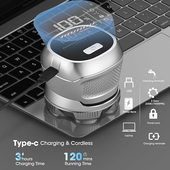 Karrte Head Shavers for Bald Men, 6D Magnetic Electric Razor with 2 Gear High-Speed Motor for Fast Shaving, IPX6 Waterproof, Hypoallergenic Wet/Dry Shaving Razor with LED Display & Travel Lock Silver