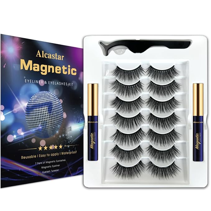 Alcastar Magnetic Eyelashes with Eyeliner Kit, Magnetic Lashes Natural Looking with, Reusable,Long Lasting, Easy Apply,Cruelty-Free. (BG-Cat Eye -7215#)