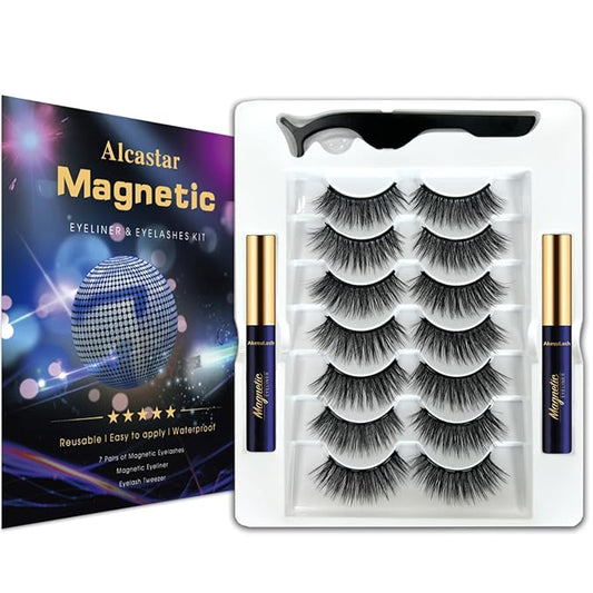 Alcastar Magnetic Eyelashes with Eyeliner Kit, Magnetic Lashes Natural Looking with, Reusable,Long Lasting, Easy Apply,Cruelty-Free. (BG-Cat Eye -7215#)