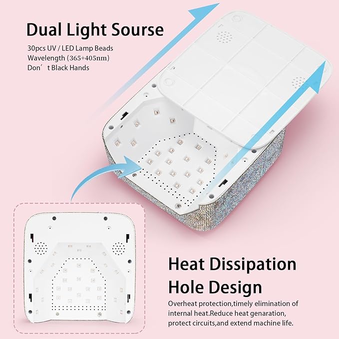 UV LED Nail Lamp 72W Rechargeable Cordless UV Nail Dryer Light for Gel Nails,Sparkling Diamond Fast Curing Gel Polish Lamp with 5 Timer & Nail Kit,Auto Sensor,Nail Art Drying Tools for Home Salon