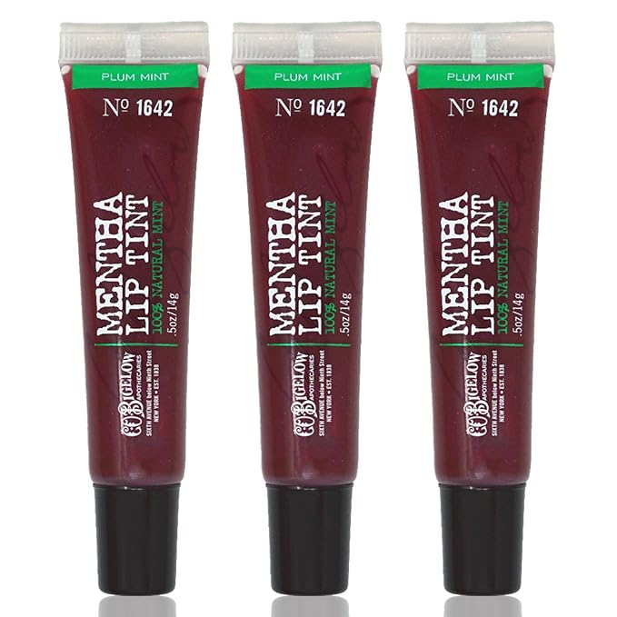 C.O. Bigelow Plum Mint Mentha Lip Tint Trio, Moisturizing Lip Balms for Dry Lips, Light Purple Tinted Gloss, Bulk Balm 3 Pack, 0.5 oz Each