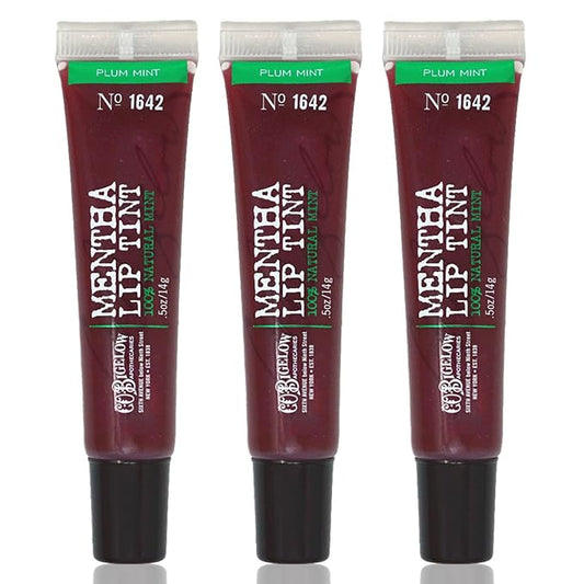 C.O. Bigelow Plum Mint Mentha Lip Tint Trio, Moisturizing Lip Balms for Dry Lips, Light Purple Tinted Gloss, Bulk Balm 3 Pack, 0.5 oz Each