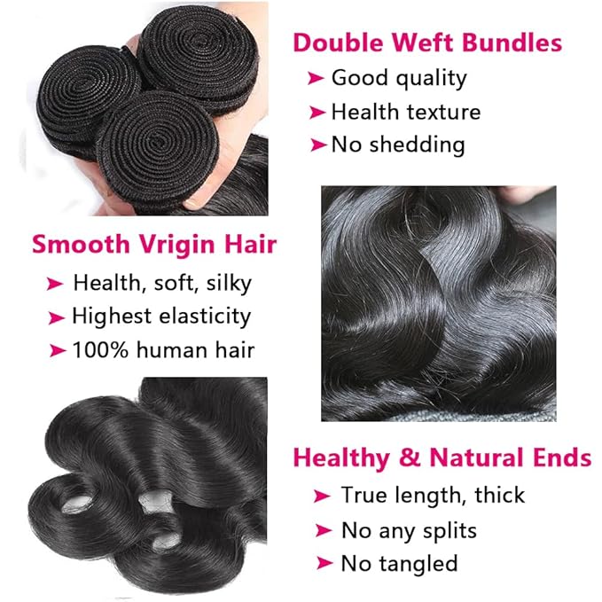 Body Wave Human Hair Bundles with Closure (24 26 28+20) 5x5 HD Closure with Bundles Human Hair 3 Weave 12A Brazilian 100% Unprocessed Virgin Weft Hair Free Part