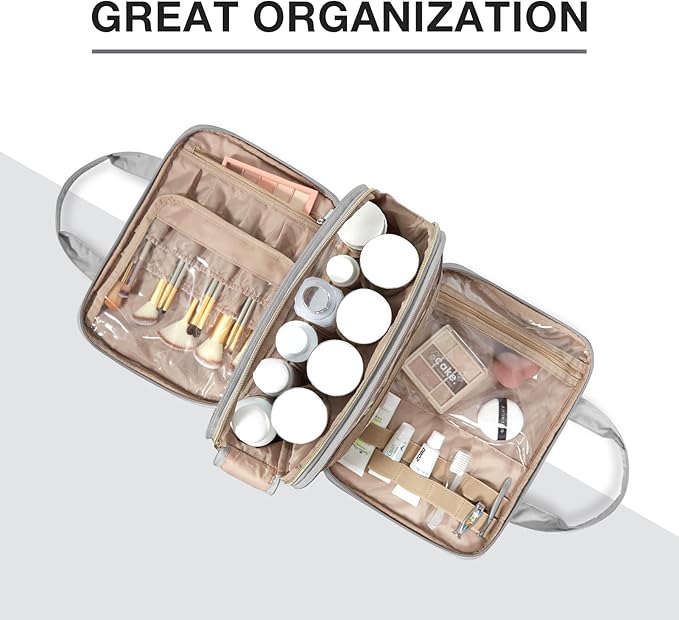 BAGSMART Toiletry Bag for Women, Large Toiletry Bag Water-resistant Makeup Cosmetic Organizer Bag for Accessories, Shampoo, Full Sized Container, Toiletries (Medium, Grey)