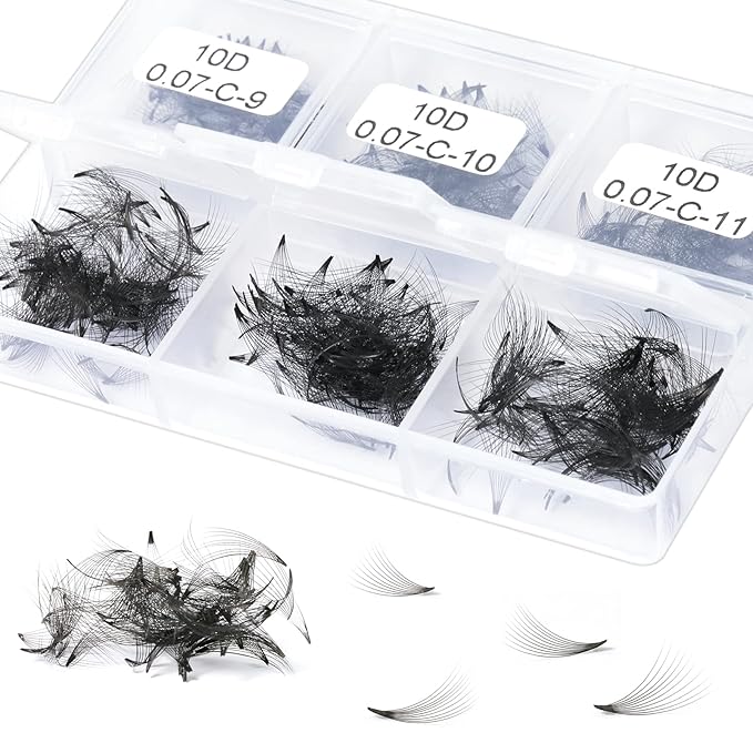 Promade Lashes 600 Pcs Loose Fans - 10D 0.07mm C Curl Premade Fans - Eyelash Extensions 9-14mm Mixed Length Options