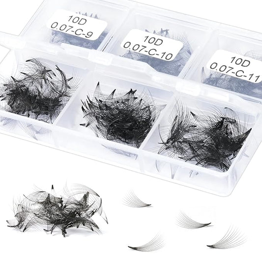 Promade Lashes 600 Pcs Loose Fans - 10D 0.07mm C Curl Premade Fans - Eyelash Extensions 9-14mm Mixed Length Options