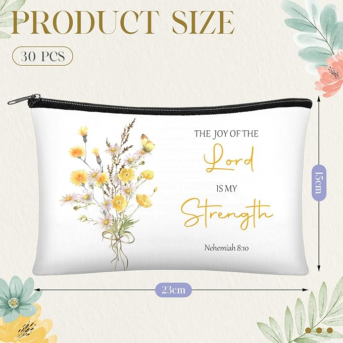 Jetec 30 Pcs Christian Gift for Women Religious Mother's Day Gifts Cosmetic Bags Inspirational Bible Verse Pencil Pouch Makeup Bags with Zipper for Travel Women Mother Sister(Flower Style)