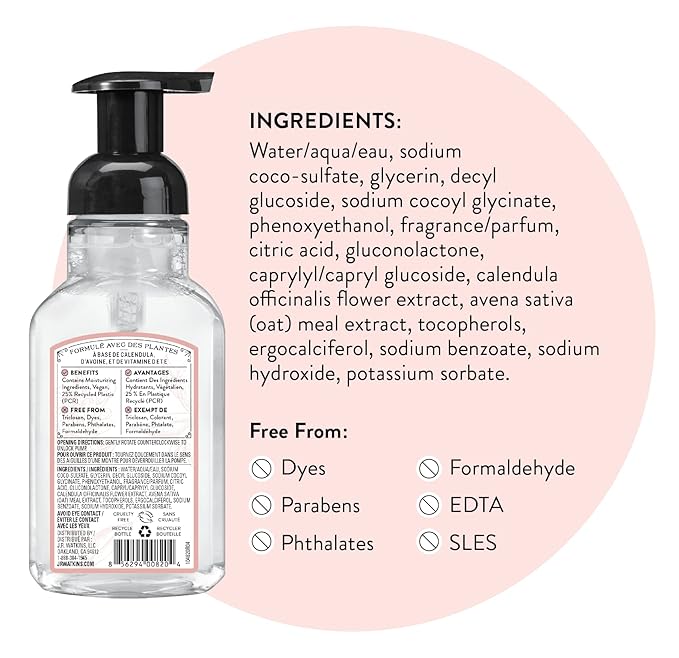 J.R. Watkins Foaming Hand Soap Pump with Dispenser, Moisturizing All Natural Hand Soap Foam, Alcohol-Free, Cruelty-Free, USA Made, Use as Kitchen or Bathroom Soap, Grapefruit, 9 fl oz, 6 Pack