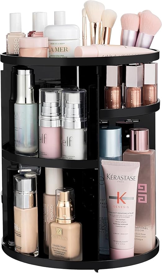 HBlife 360 Rotating Makeup Organizer Adjustable Carousel Large Capacity Revolving Perfume Organizer Skincare Organizers Cosmetic Storage Spinning Holder for Vanity, Black