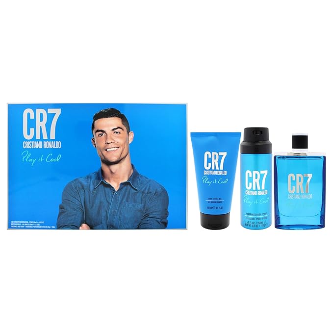 Cristiano Ronaldo Play It Cool for Men - 3 Pc Gift Set 3.4oz EDT Spray, 5.1oz Shower Gel, 4.1oz Body Spray