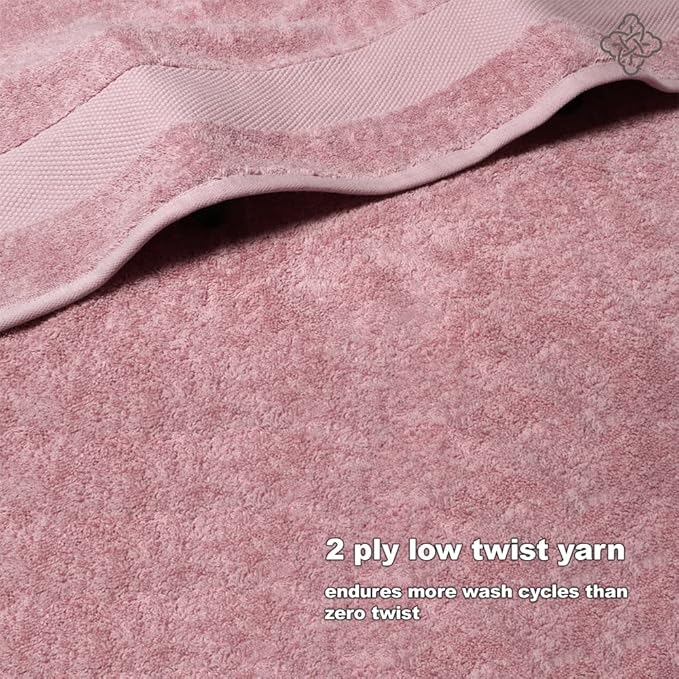 BIOWEAVES 100% Organic Cotton 6-Piece Luxury Bathroom Towels Set GOTS Certified 700 GSM, 2 Bath Towels, 2 Hand Towels & 2 Wash Cloths - Dusty Pink