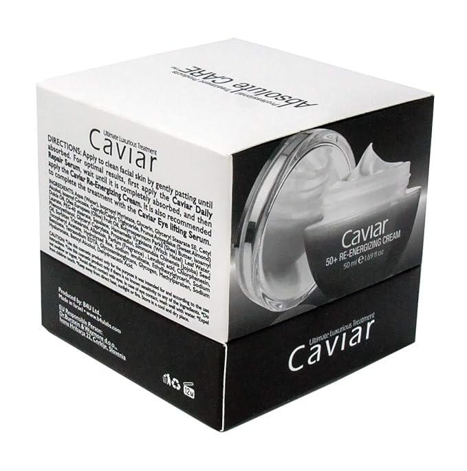 CAVIAR 50+ RE-ENERGIZING CREAM with pure Hyaluronic Acid, Vitamin E, Shea Butter, Olive Oil 1.69 FL OZ