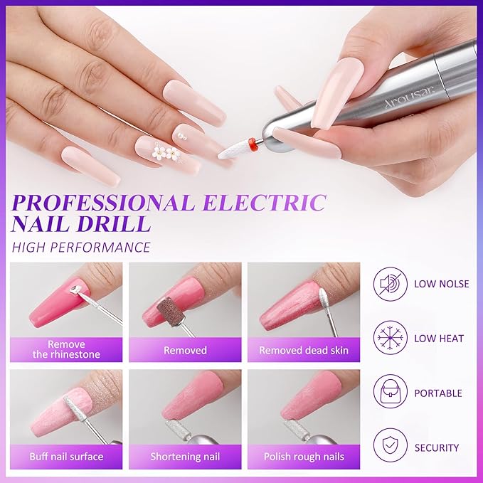 Poly Nail Gel Kit, 15ml*4pcs Nail Extension Gel, Soft Pink Glitter Builder Nail Gel with Top and Base Coat, Slip Solution, Nail Lamp&Drill DIY Salon at Home for Beginner and Professional