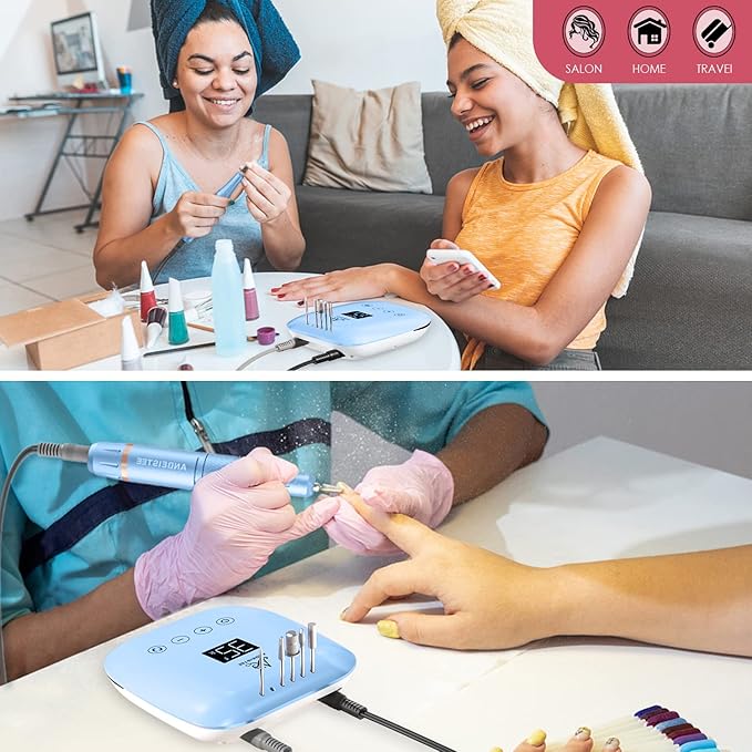 Professional 35000 RPM Electric Nail Drill, Portable Nail File Kit for Any Manicure, Pedicure, Acrylic Nails Gel Polishing Removing, Designed for Salon, Home, Gift Giving, Blue