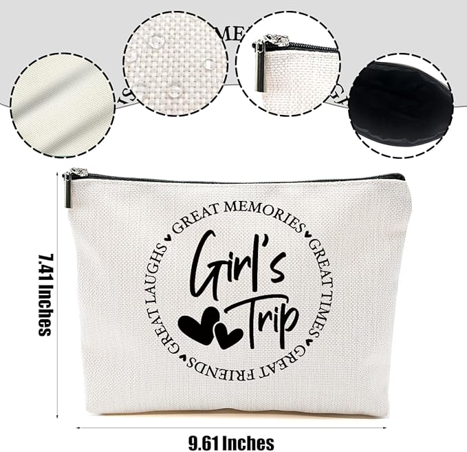 3Pcs Girls Trip Gifts Favors, 2025 Girls Weekend Gifts Funny Makeup Bag, Bestie Gifts Weekend Bag Vacation Cosmetic Bag, Friendship Gifts for Women Friend BFF, Graduation Wedding Gifts Toiletry Bag