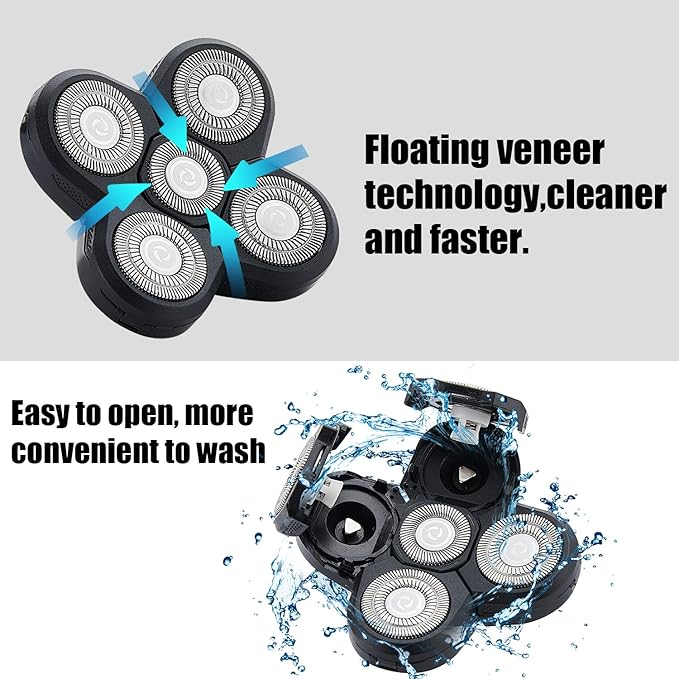 Shaver Replacement Blades Compatible with Freedom Head Shaver Kit, 5 Head Replacment Shaver Heads for Bald Men Head and Face Electric Razor Shaver Head (Heads/2PCS)