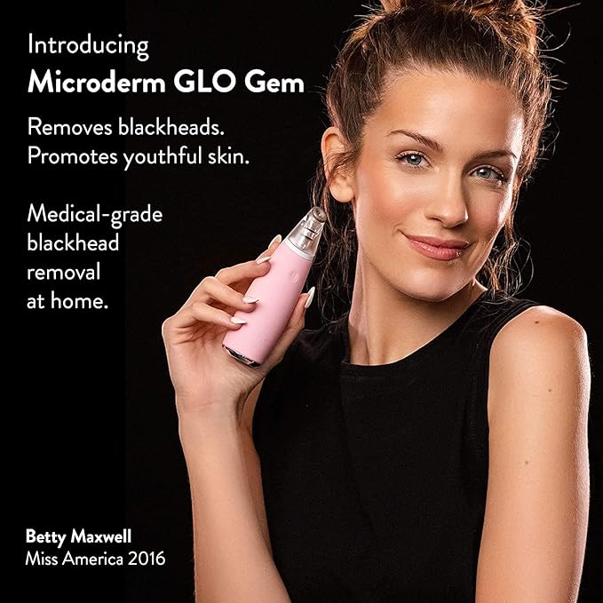 Microderm GLO GEM Diamond Microdermabrasion and Suction Tool - Blackhead Remover Pore Vacuum Advanced Facial Treatment Machine - Anti Aging Wrinkle Care for Collagen Production & Acne Scars (Pink)