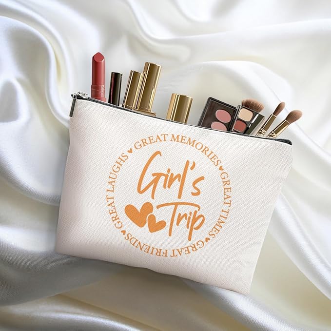 4Pcs Girls Trip Gifts Favors, Girls Weekend Gifts Makeup Bag, Bestie Gifts Weekend Bag Vacation 2025 Cosmetic Bag, Friendship Gifts for Women Friend Coworker, Graduation Wedding Gifts Toiletry Bag