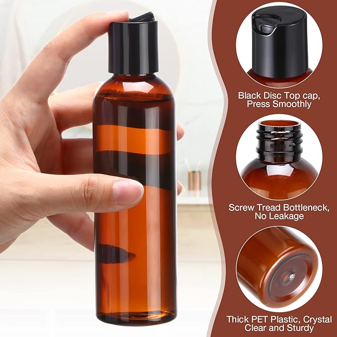 30 Pieces 6.8 oz Amber Empty Plastic Bottles Squeeze Refillable Containers with Flip Cap Empty Travel Squeeze Bottle for Lotions Liquid Body Soap Conditioner Creams